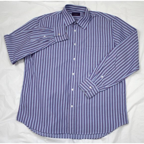 Canali Other - Canali Mens Long Sleeve Button Front Striped Shirt Size 42-16 1/2
